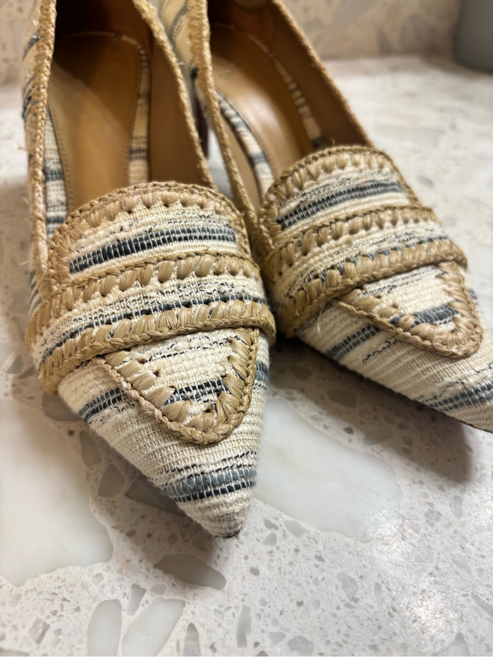 Tory Burch Beige Striped Raffia Pointed-Toe Flats - Picture 6 of 12